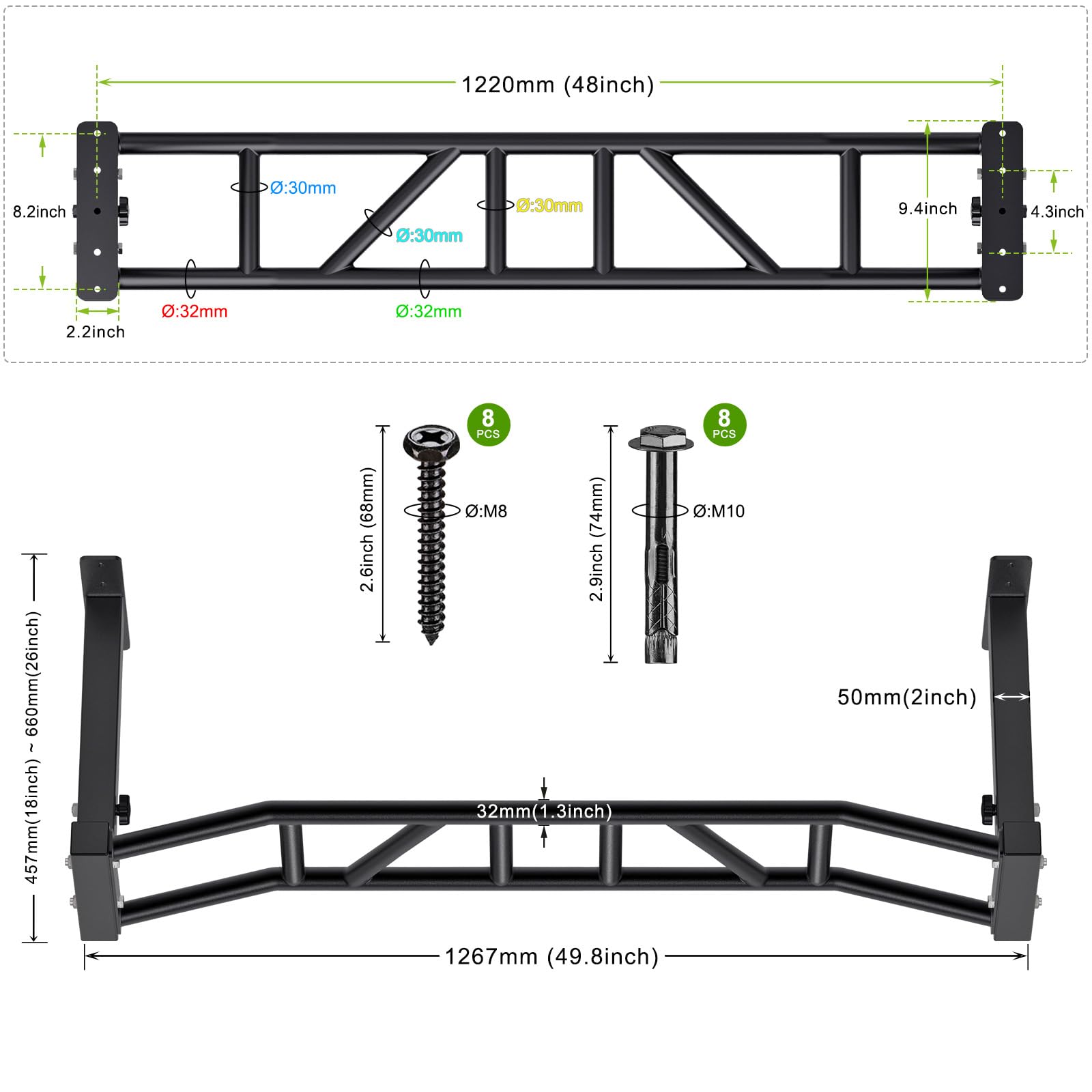 Amazon | Kipika 48インチ 天井取り付けプルアップバー 高耐久 マルチ